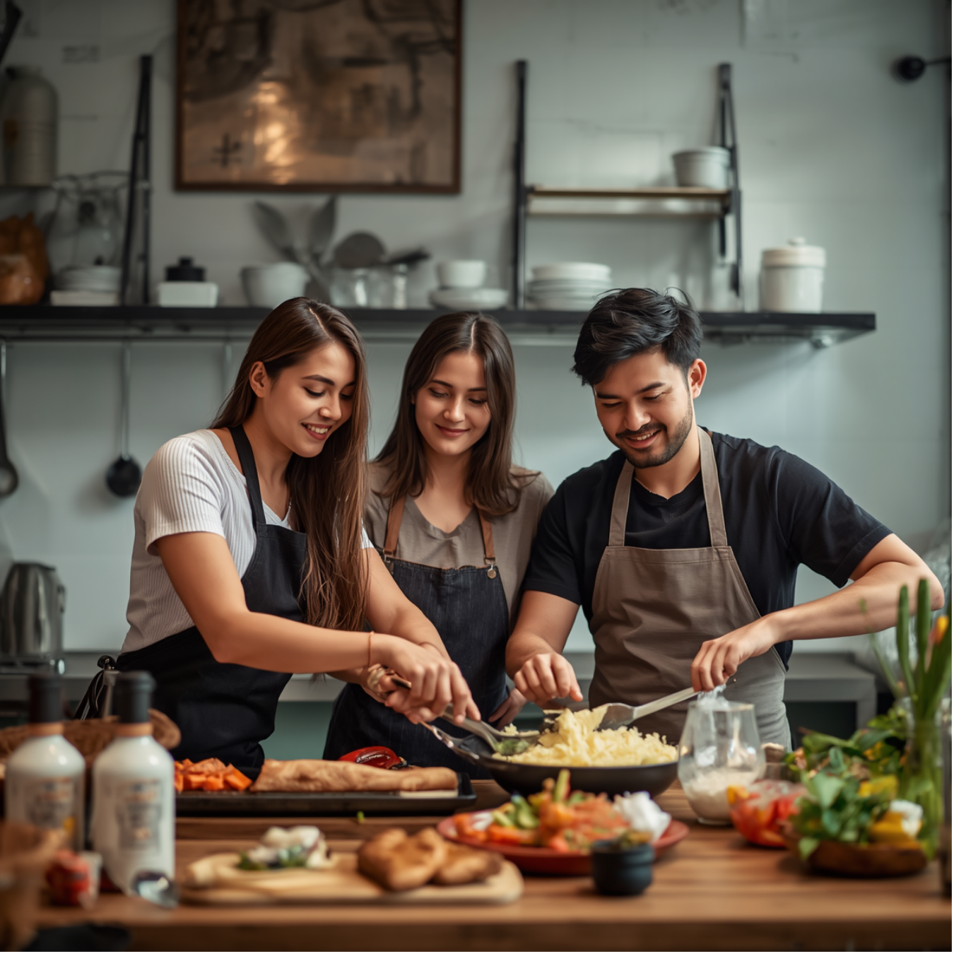 Friends enjoying a cooking experience together